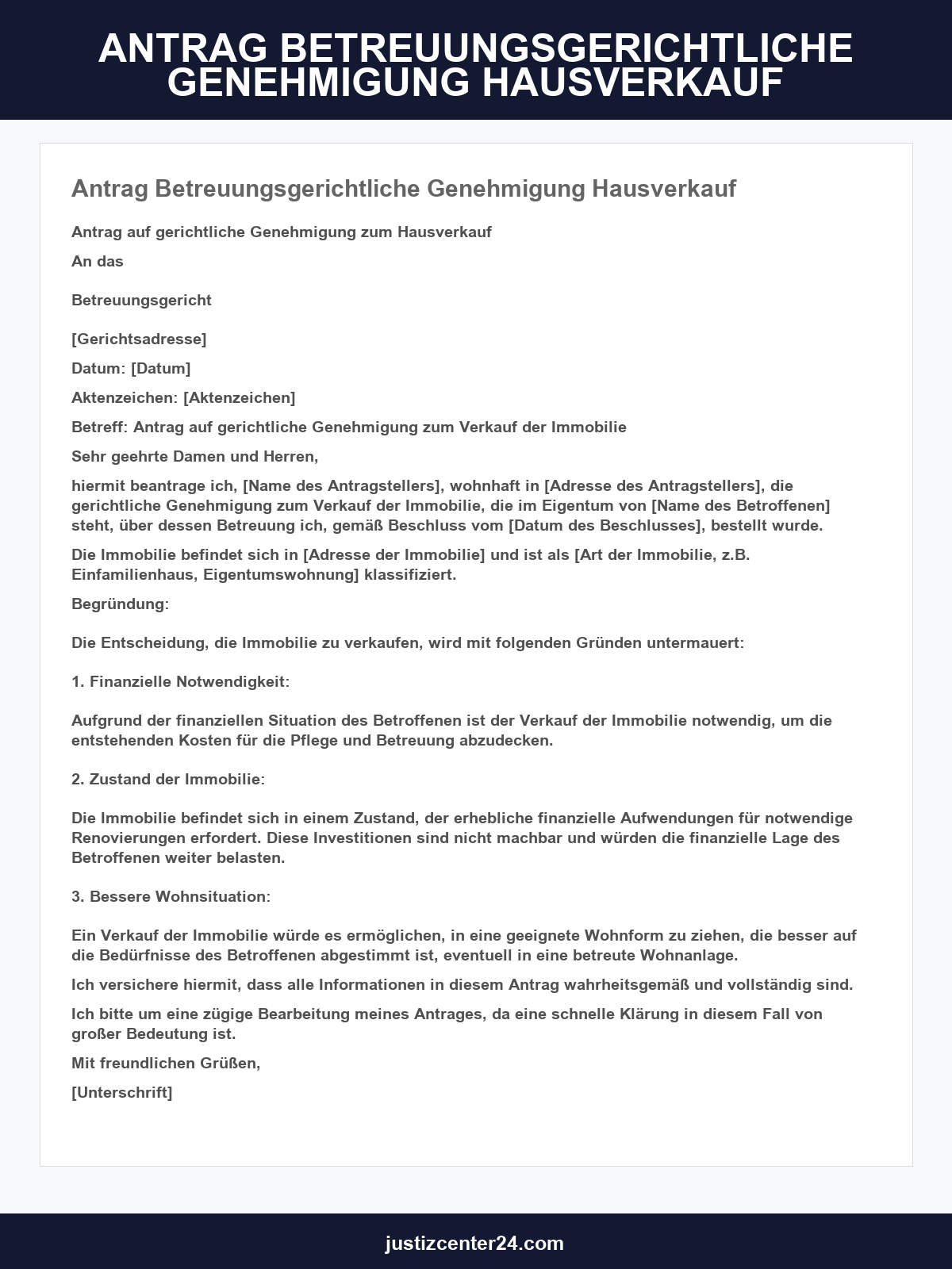 Antrag Betreuungsgerichtliche Genehmigung Hausverkauf Muster