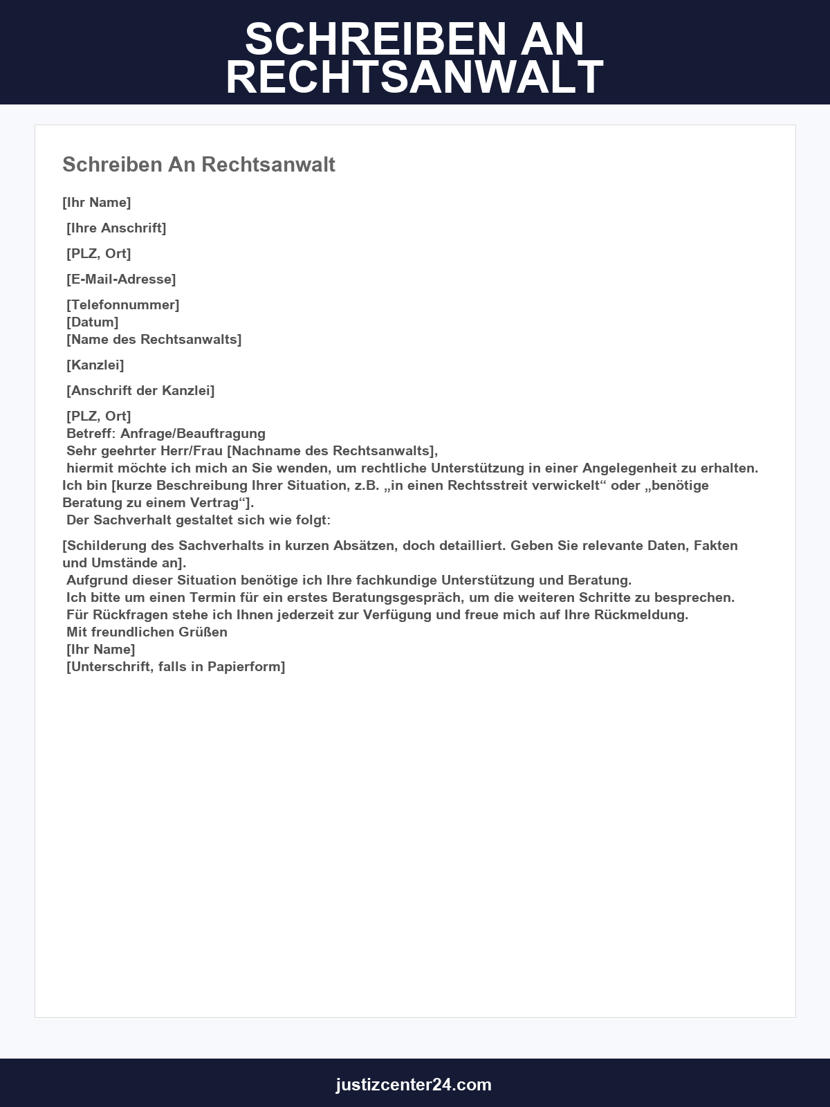 Schreiben An Rechtsanwalt Muster