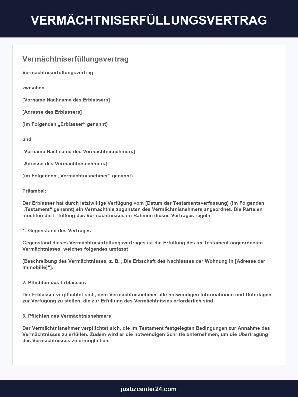 Vermächtniserfüllungsvertrag Muster